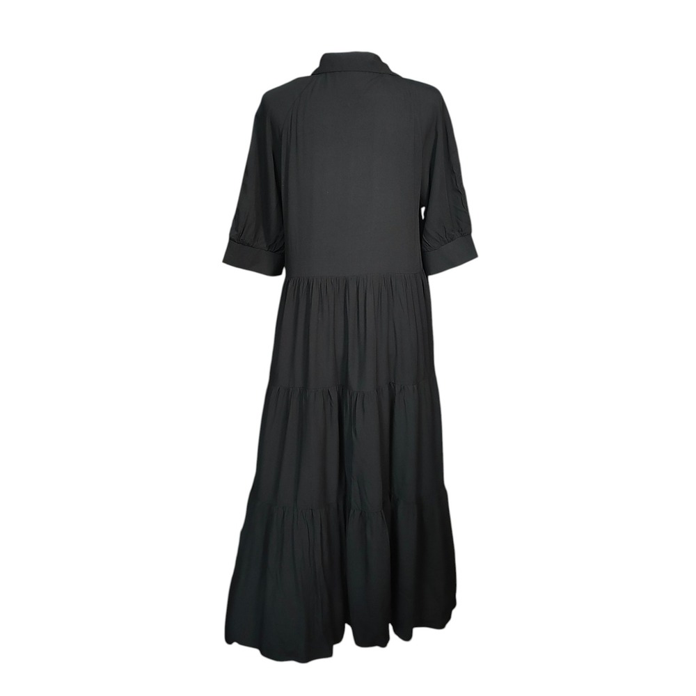 Natural Life Rebecca Midi Dress Black Tiered Rayon Pockets Lagenlook Flowy - M - Picture 7 of 9